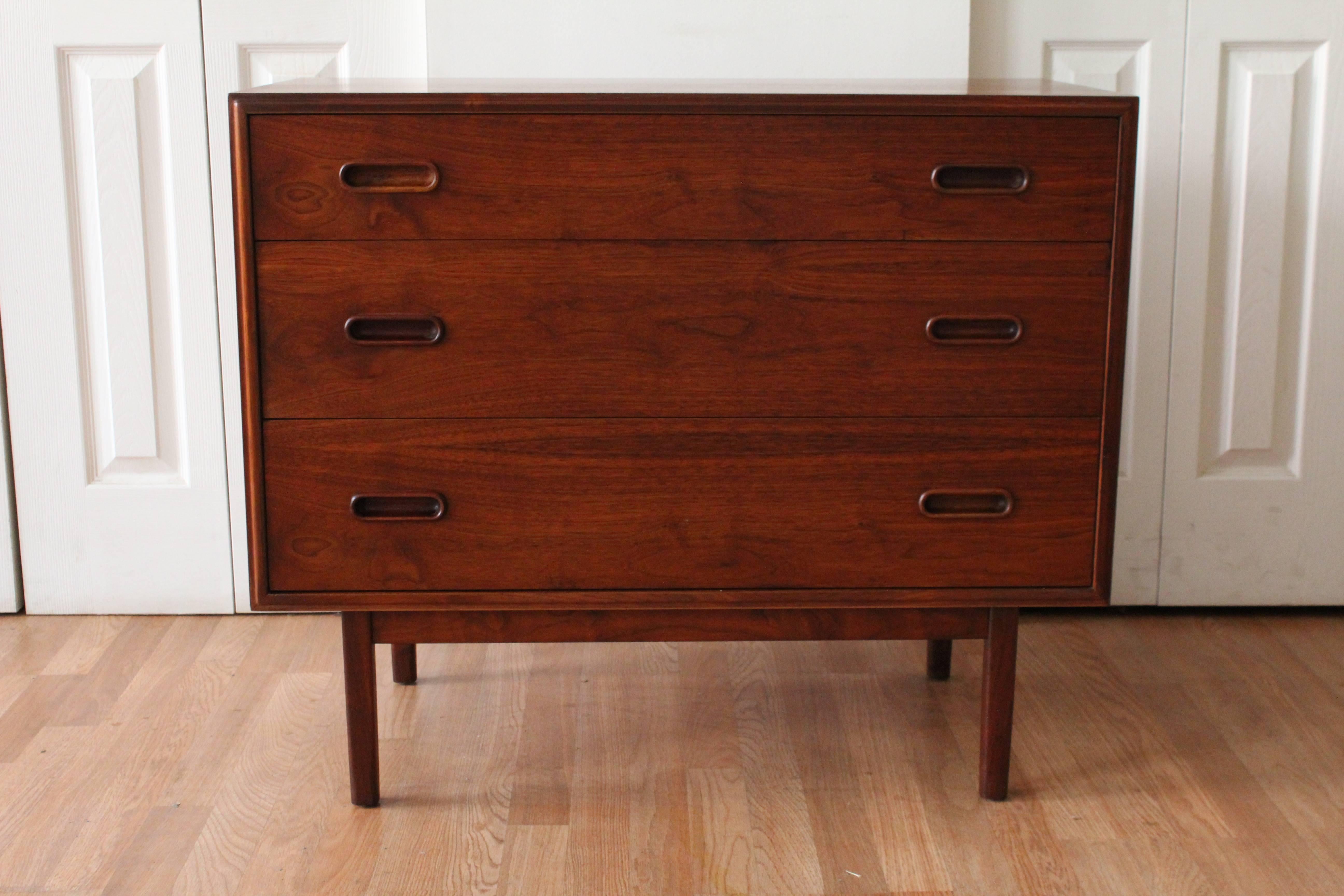 Mid-Century Modern Founders Walnut Three-Drawer Cabinets