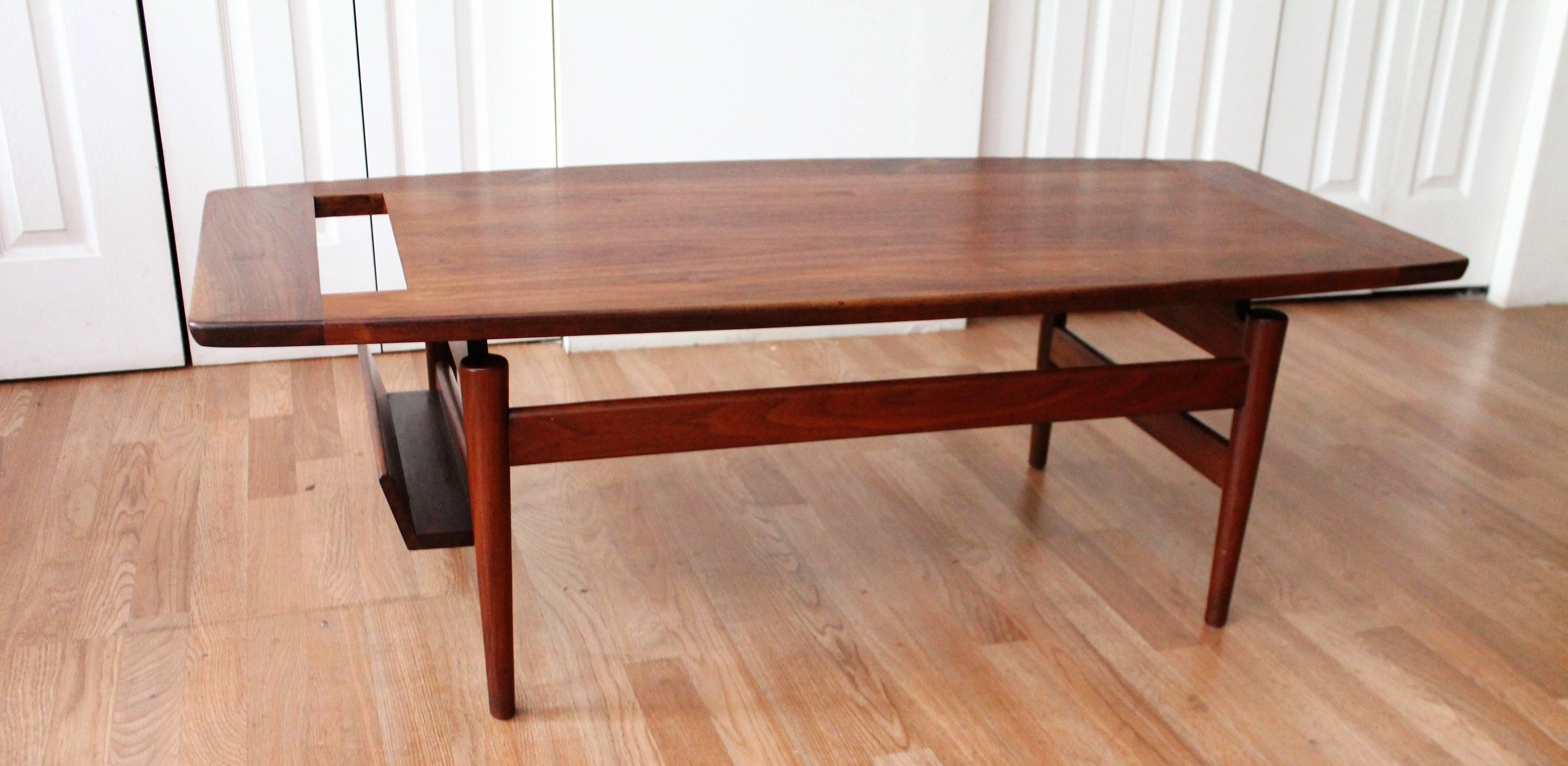 Oiled Jens Risom Coffee Table with Magazine Rack