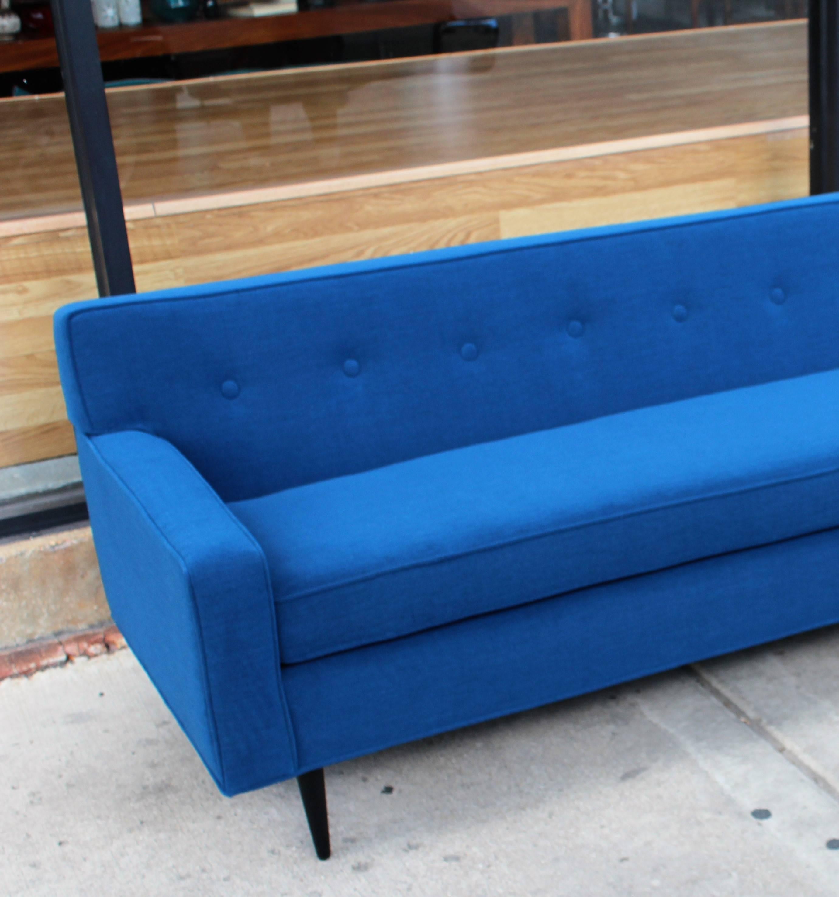 American Mid-Century Modern Long Blue Sofa