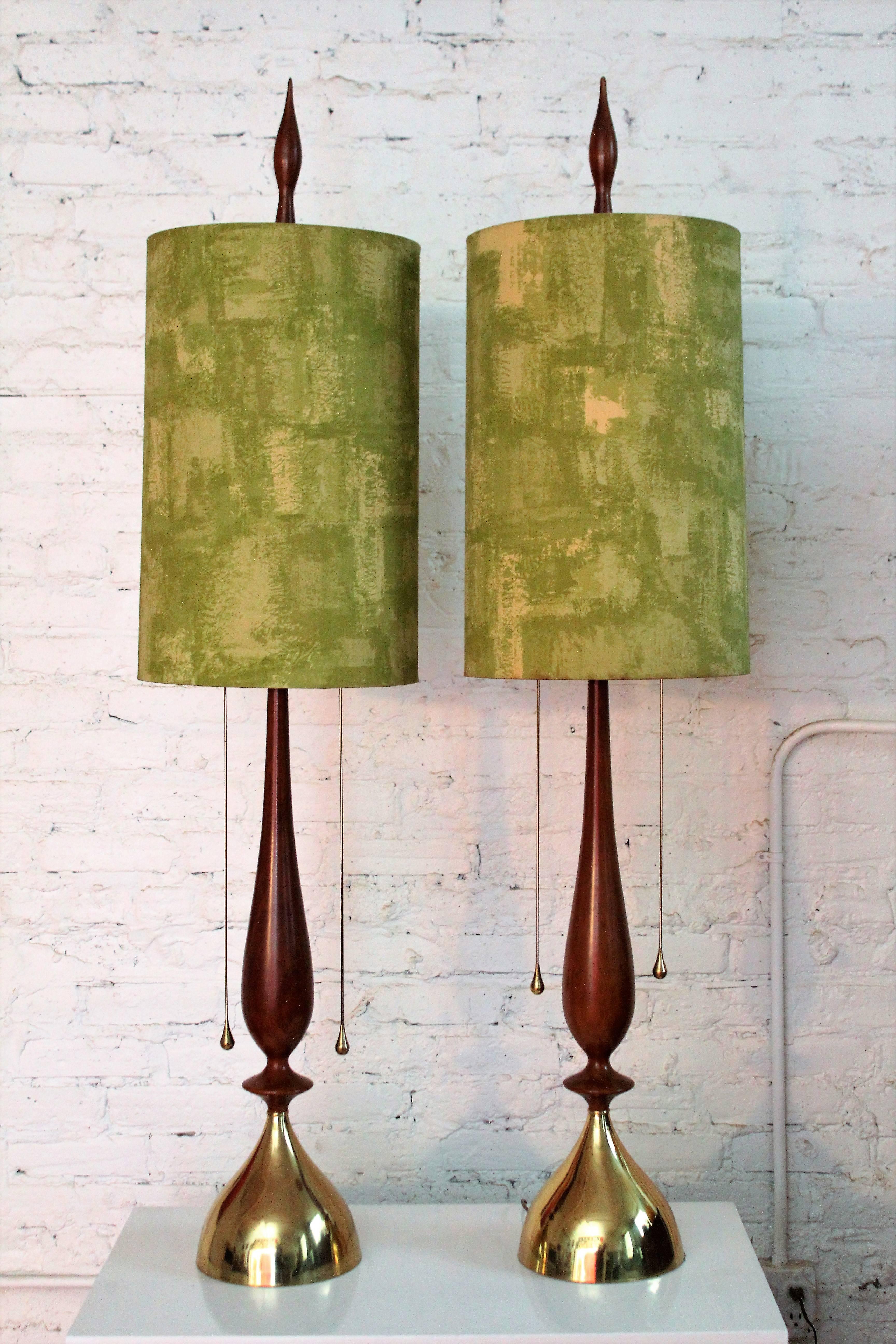 Mid-20th Century Frederick Cooper Walnut and Brass Table Lamps For Sale
