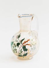 Antique Floral Enameled Iridized Water Pitcher, attributed to New England Glass company.