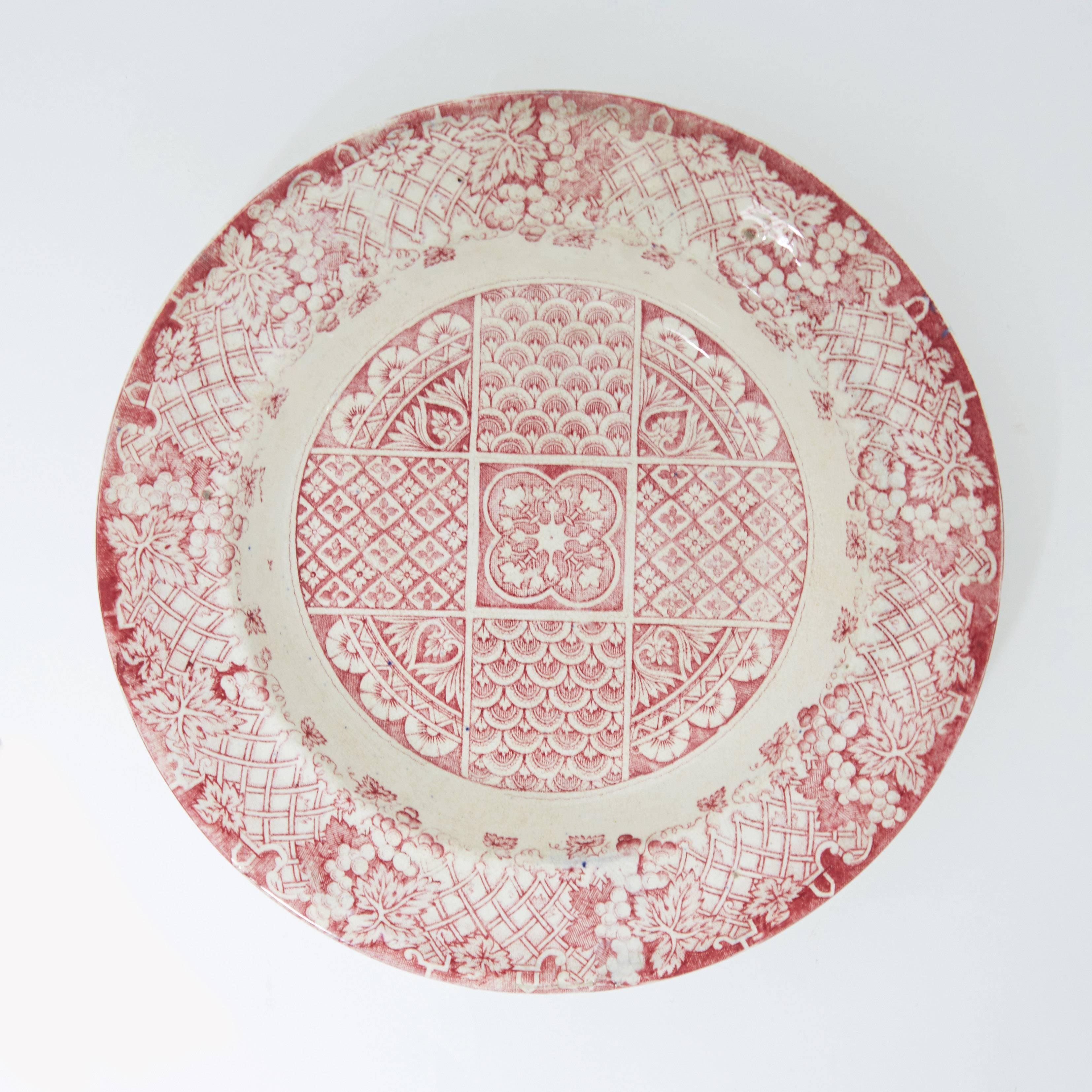 This set of ten plates has a very interesting variety of decorative motifs, alternating in red and blue. They are vintage dating to the early 1940s and are in very good conditions. No chips, but the color in a few plates is slightly faded.