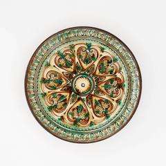 Set of Four Glazed and Hand-Painted Terracotta Serving Plates, Sweden and Italy