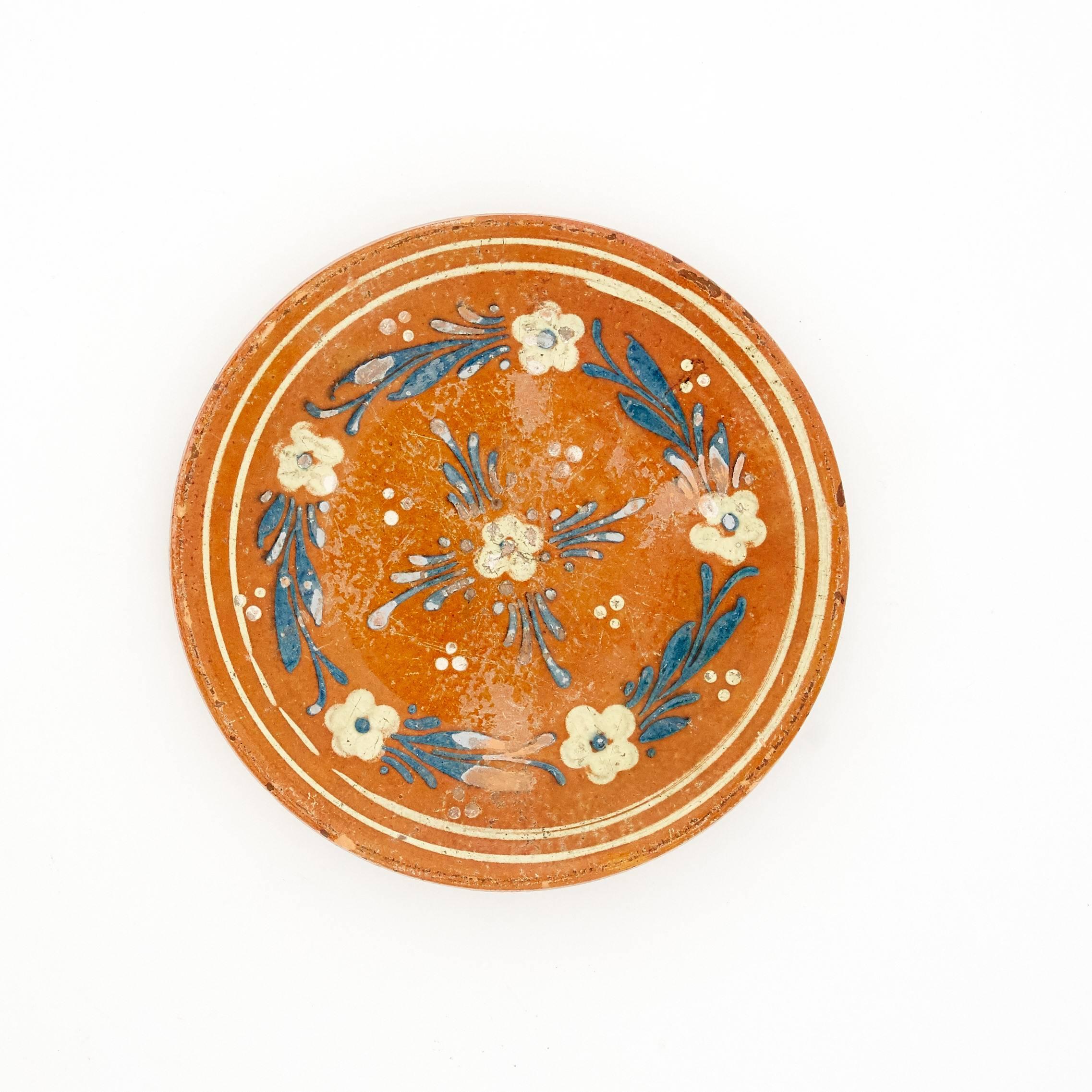 20th Century Set of Four Glazed and Hand-Painted Terracotta Serving Plates, Sweden and Italy