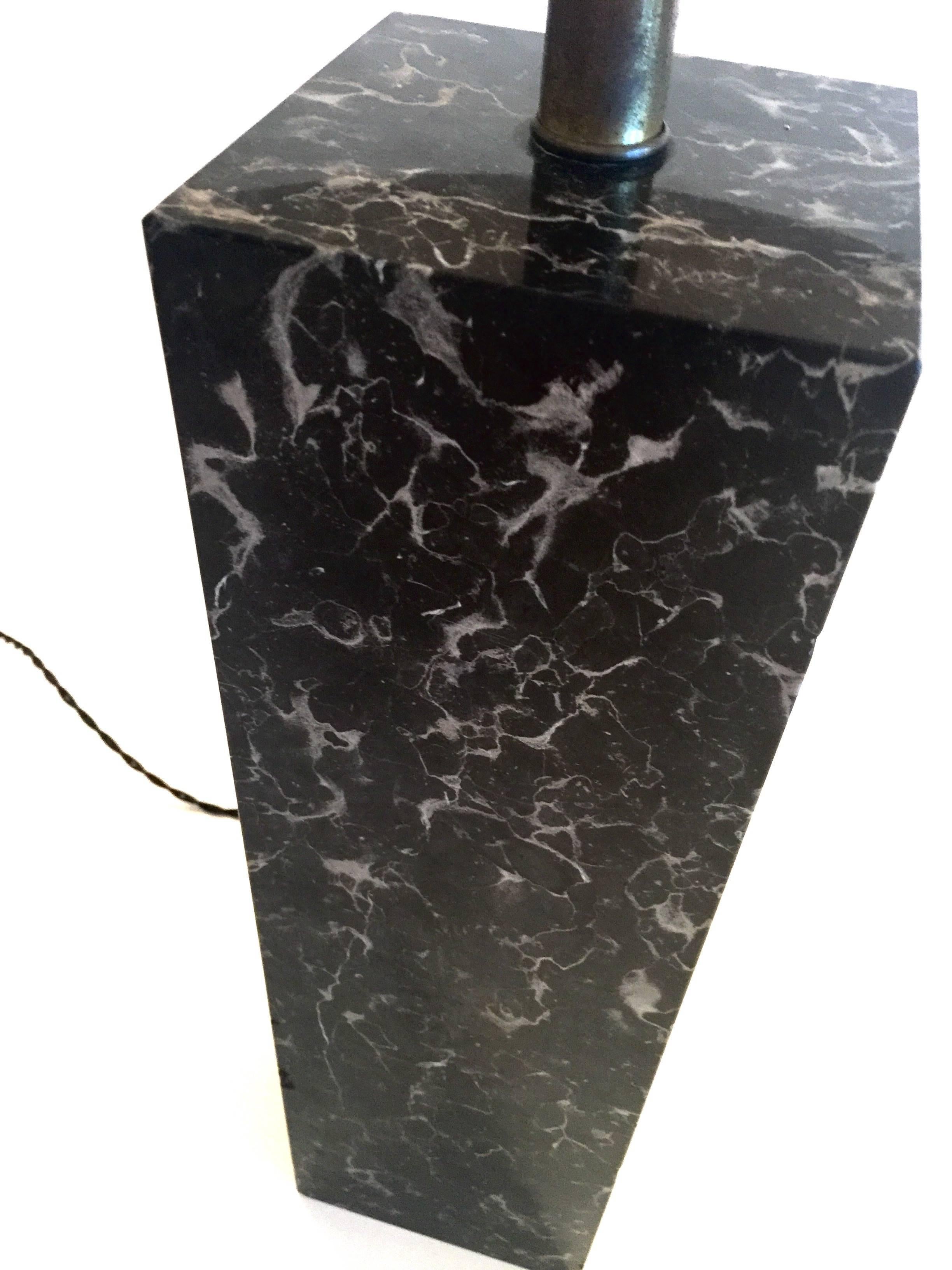 Black Marble Table Lamp with Silk Shade and Black Silk Cord