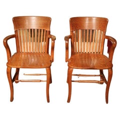 Antique Set Identical Oak Office Chairs