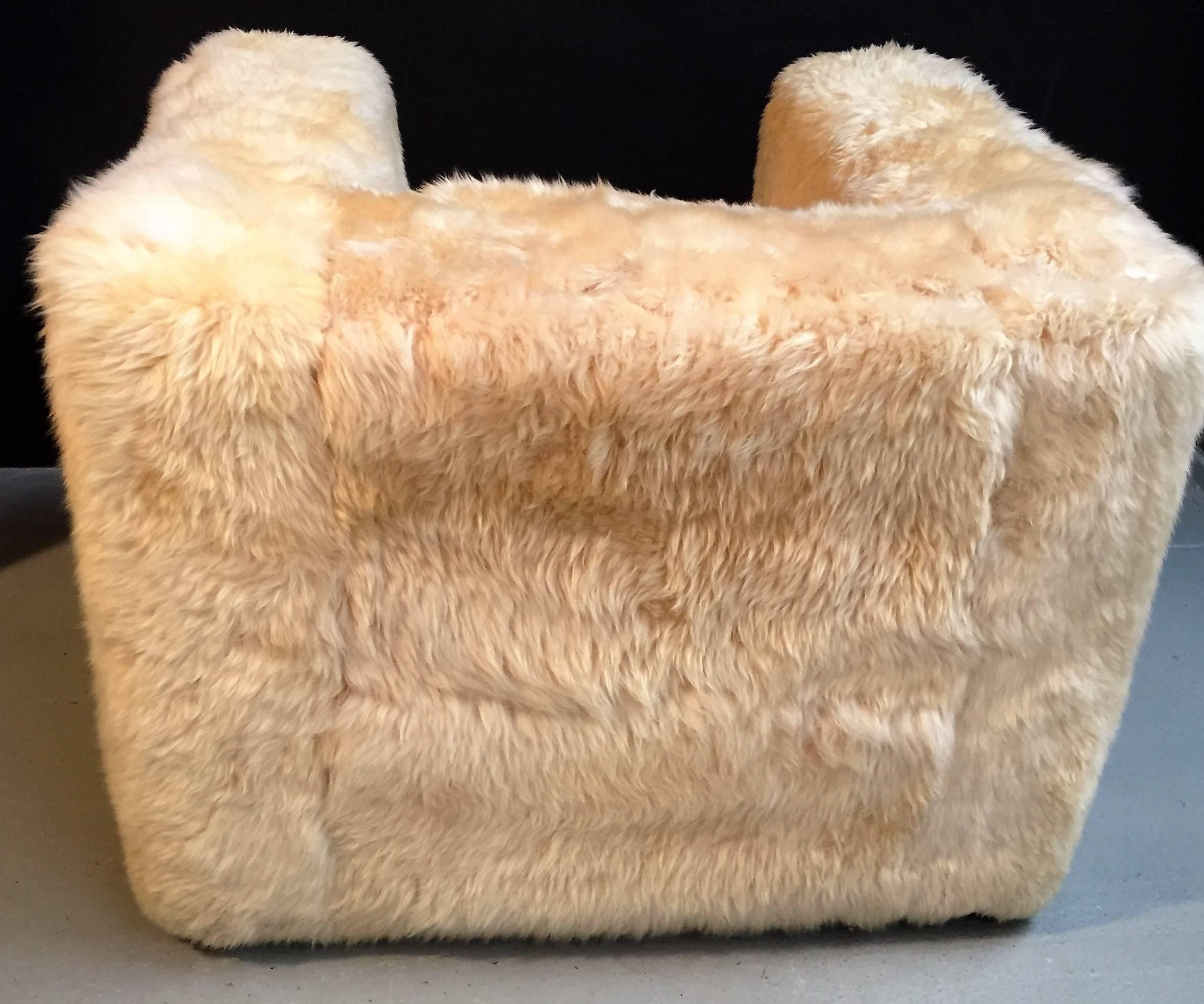 Dutch Cube chair upholstered with sheepskin