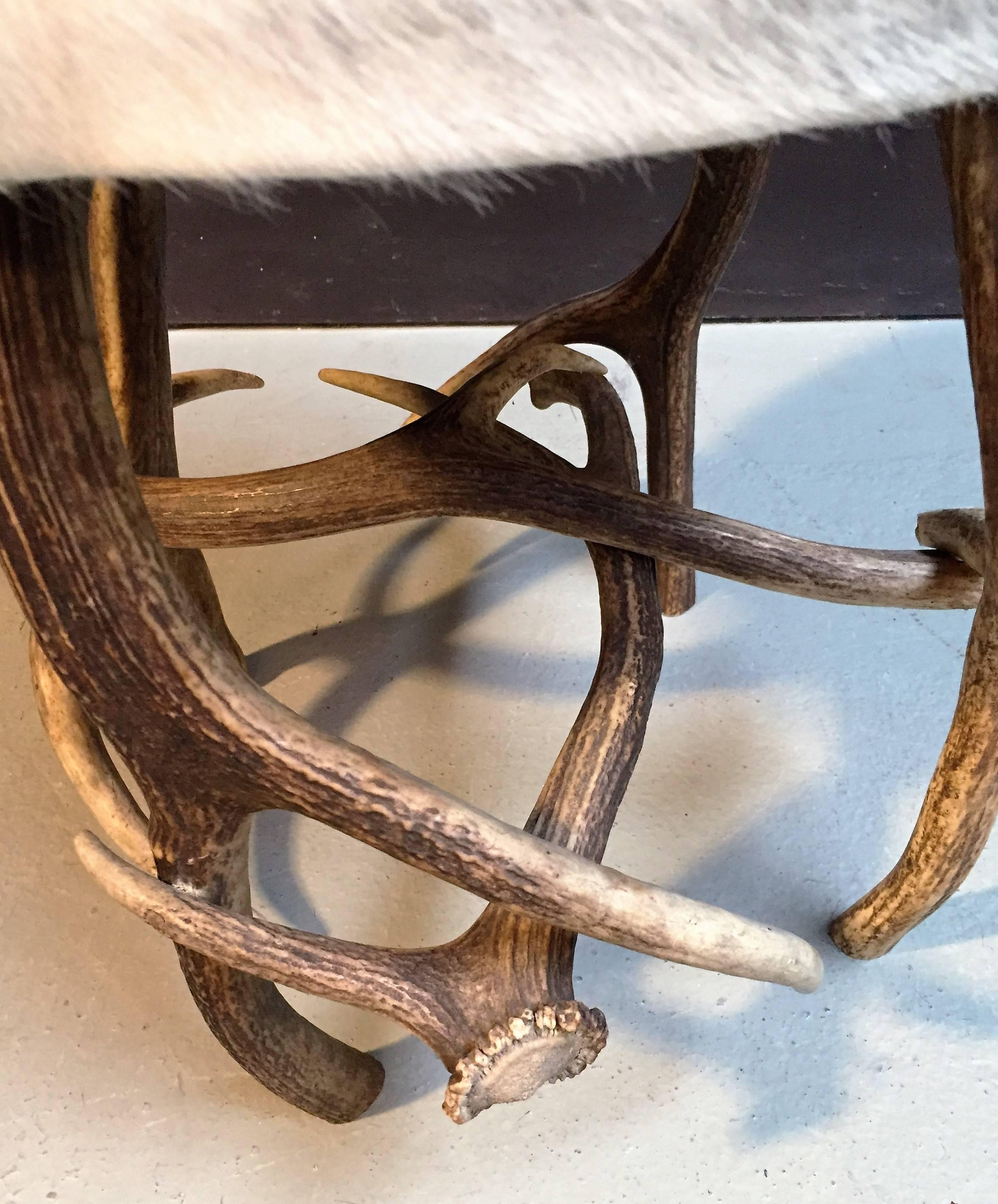 Contemporary Antler stool with grey cowhide