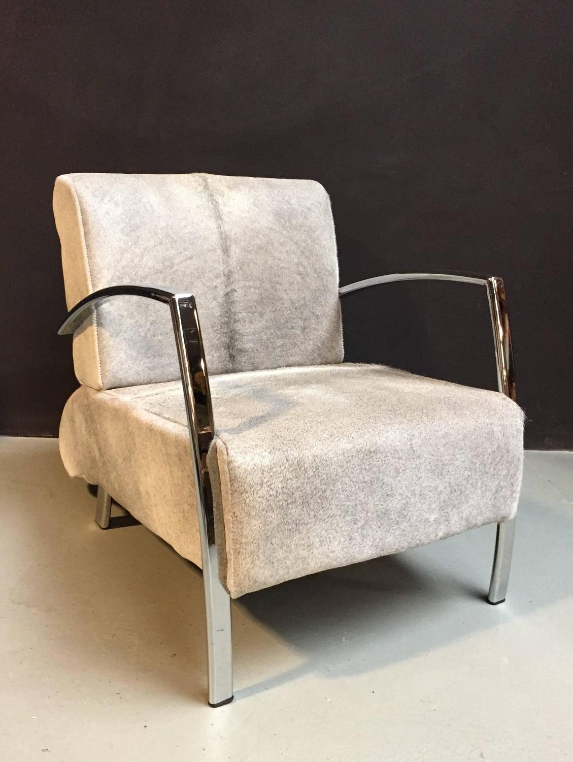 Modern Lounge Chair with Grey Cowhide For Sale at 1stdibs