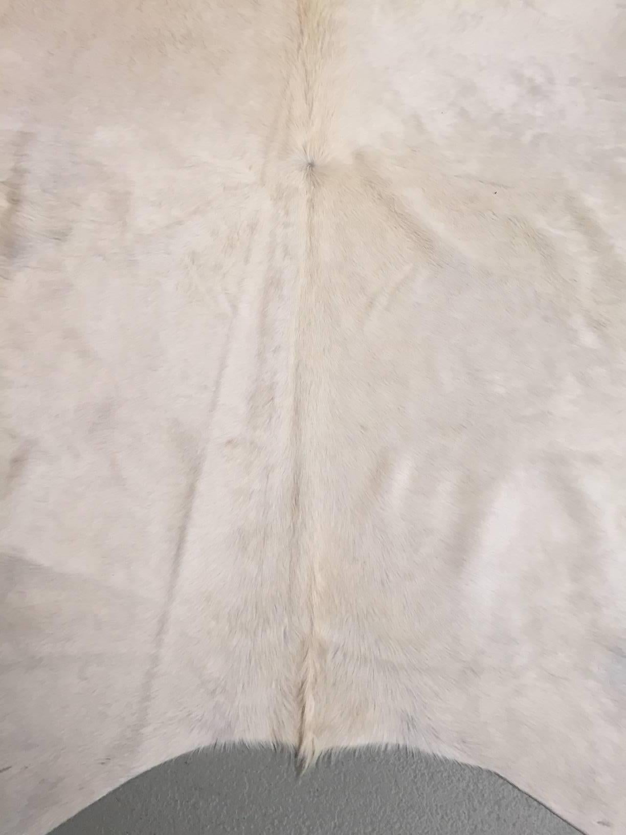 Cowhide from Argentina in a rare natural white color.
This hide has been hand-selected and meets our high standards of quality.
Excellent tanning makes this hide very soft and ideal to be used as a rug.
The hide has a luxurious appearence and
