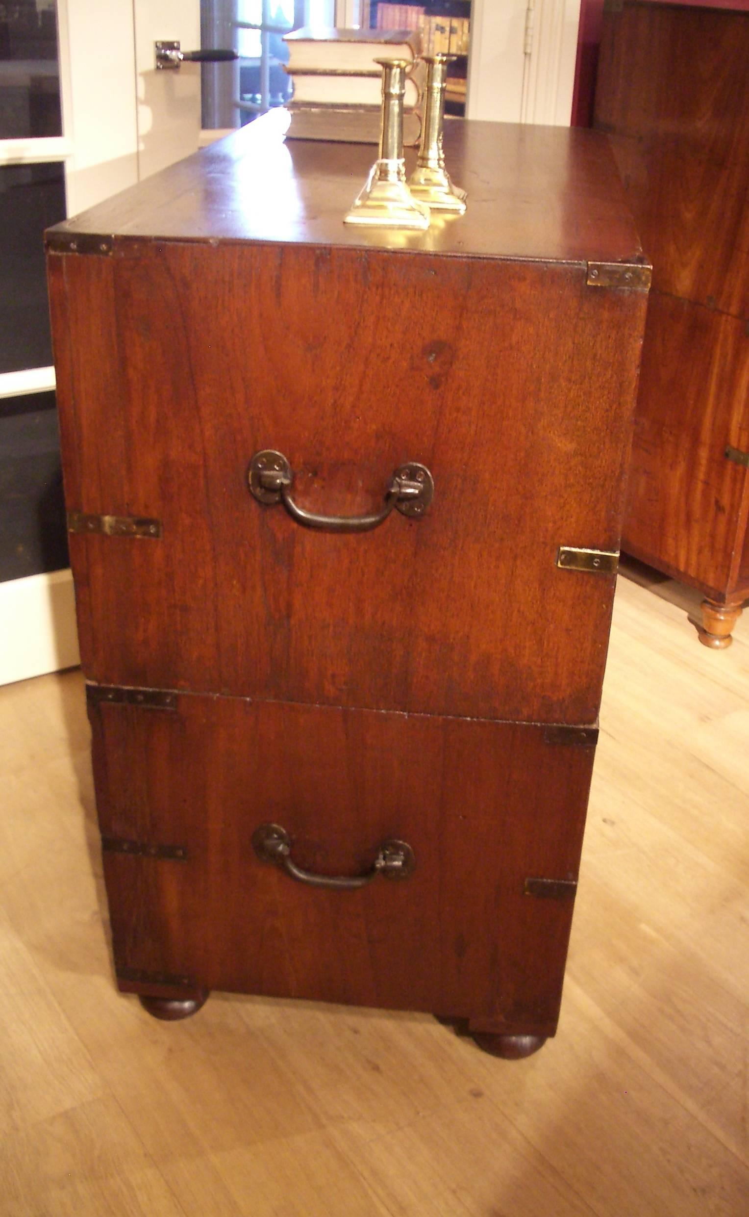 19th Century Victorian Colonial Anglo-Indian Teak & Brass Military Officer’s Campaign Chest