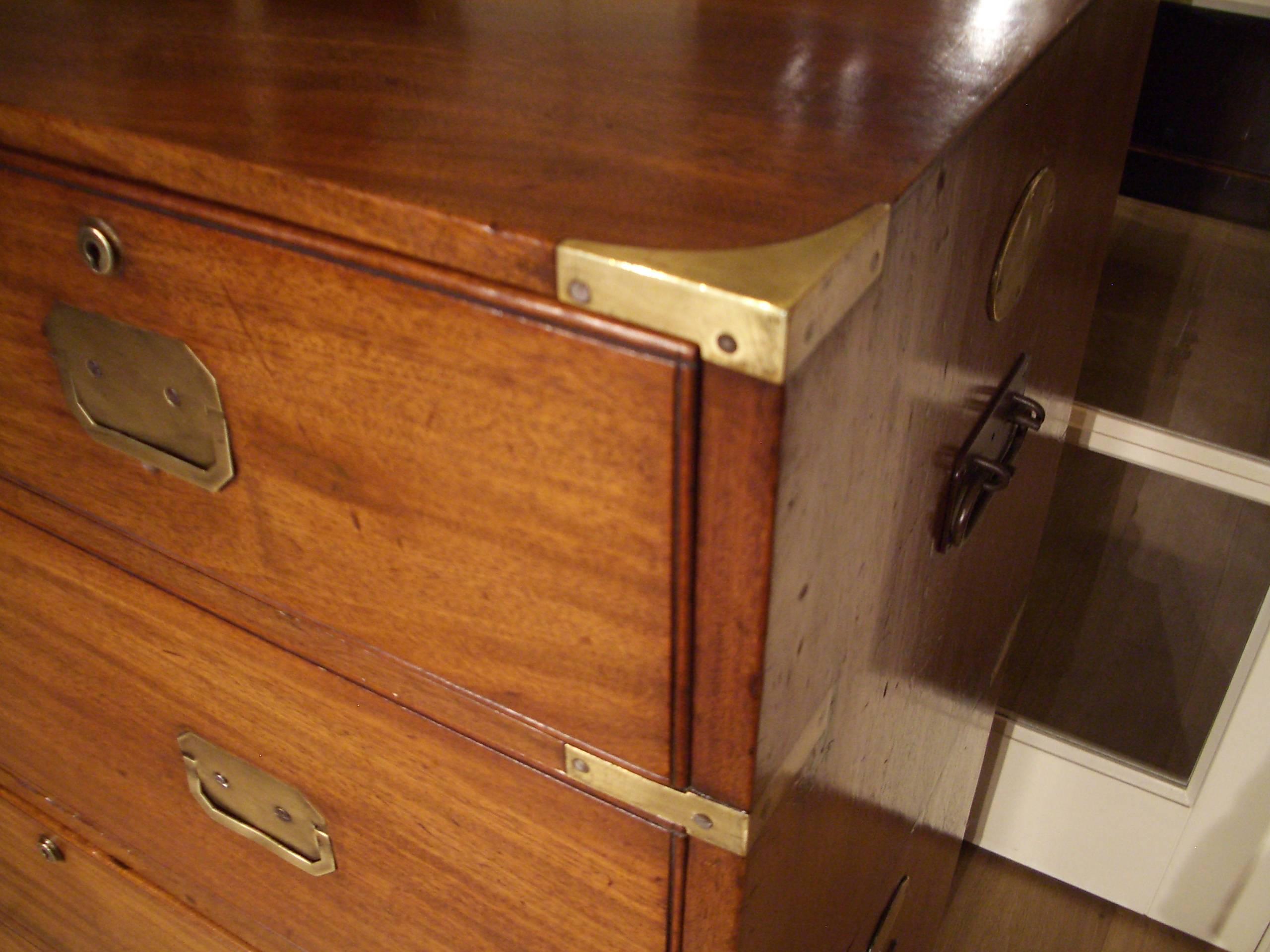 English Beautiful Mahogany Campaign Chest of Drawers