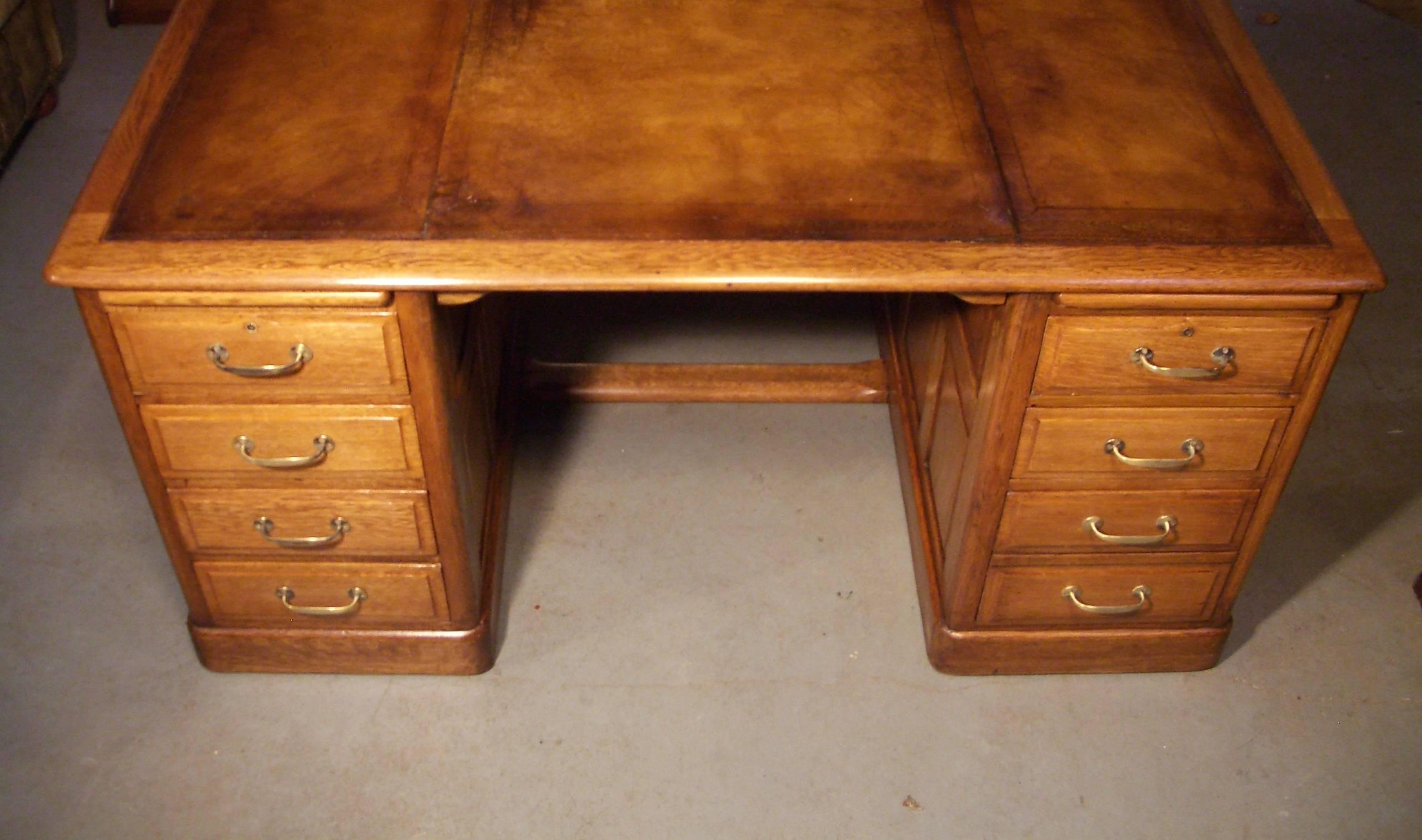 19th Century Antique Oak Partners Desk with Leather Top 1