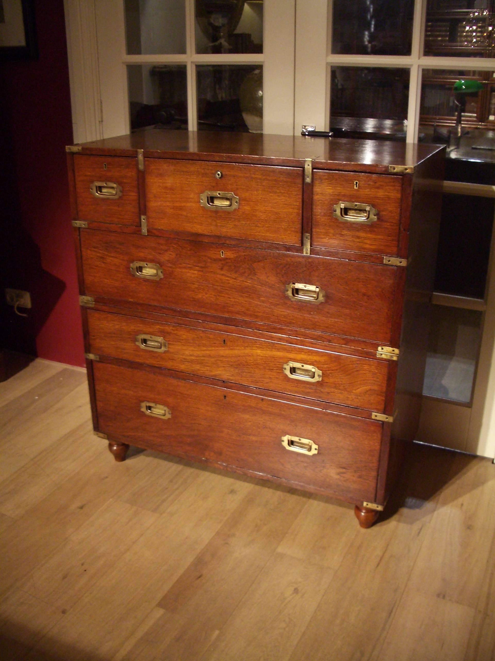 Victorian Teak Secretaire Military Campaign Chest In Excellent Condition In Eindhoven, NL