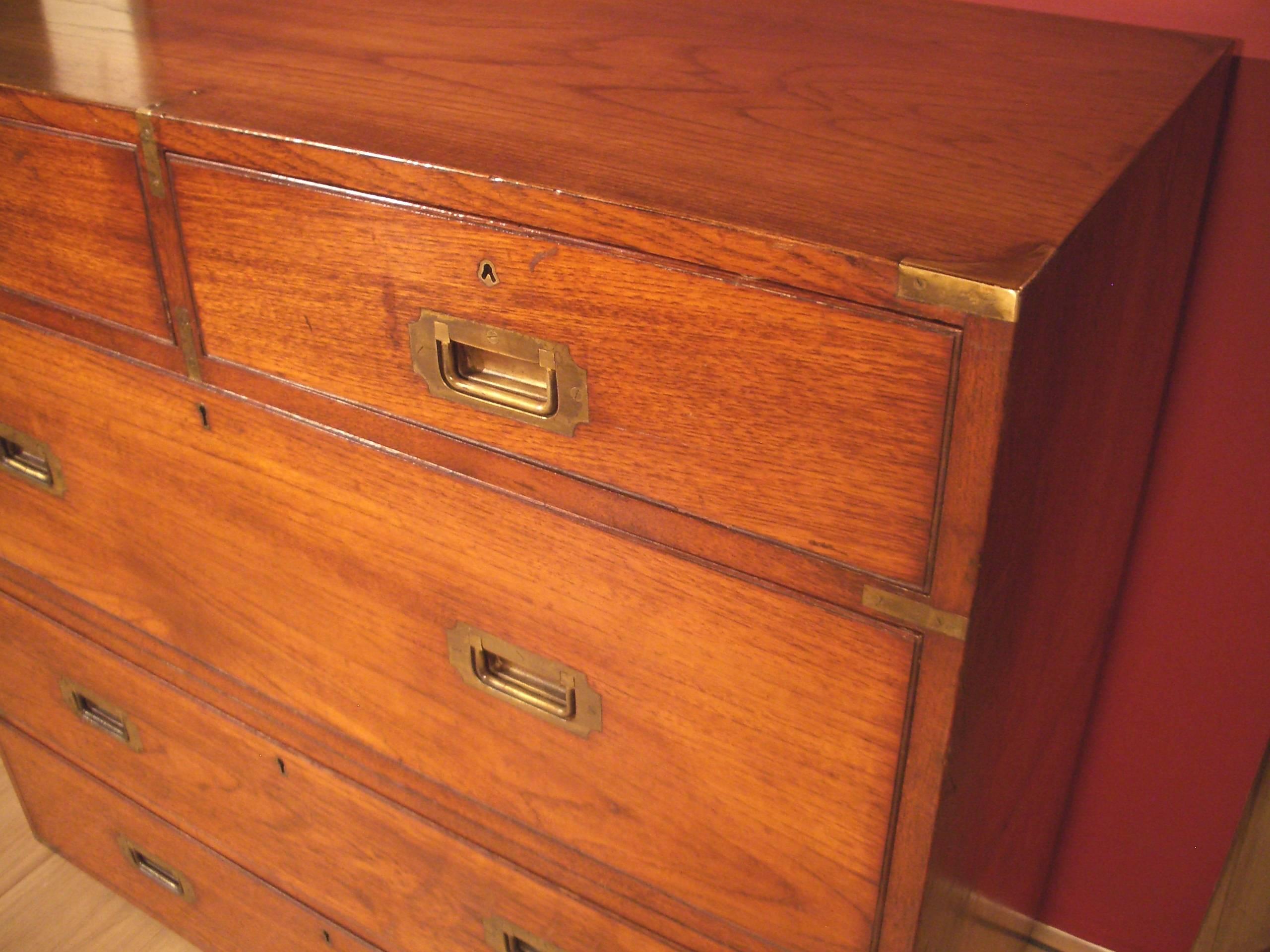 Great Britain (UK) 19th Century Teak Wooden Victorian Campaign Chest of Drawers