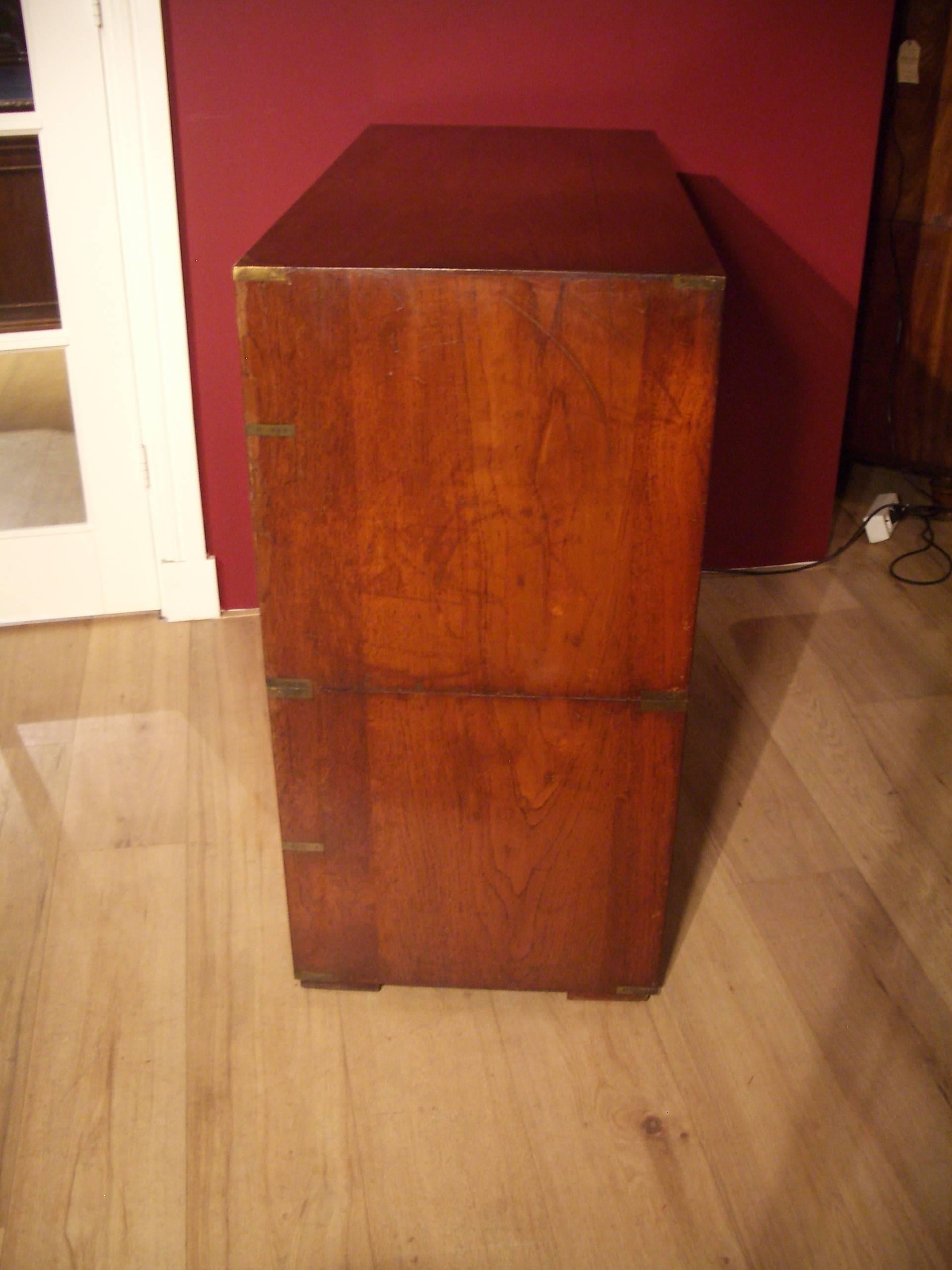 19th Century Teak Wooden Victorian Campaign Chest of Drawers 1