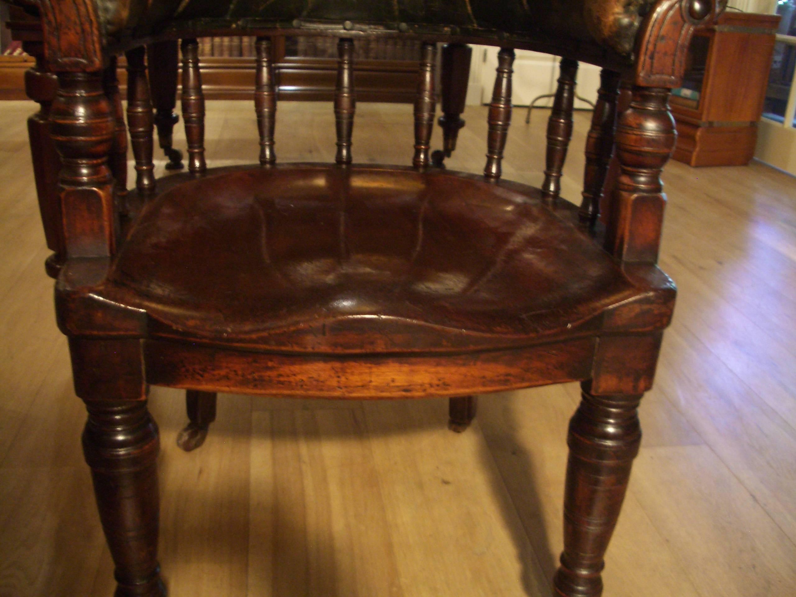 19th Century Beautiful Mahogany Desk Chair with Leather Upholstery
