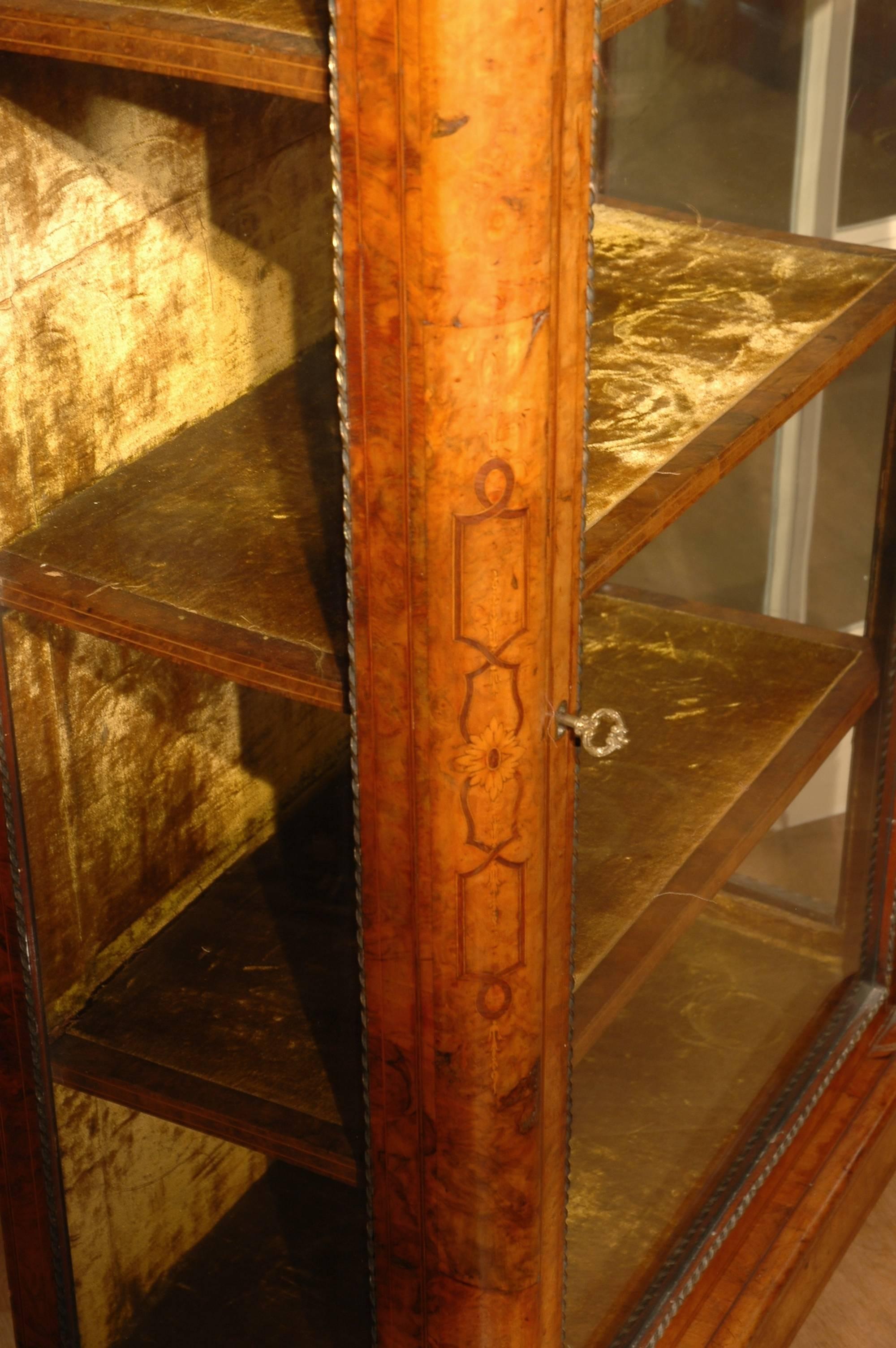 Mid-19th Century 19th Century Victorian Burr Walnut and Marquetry Pier / Dispaly Cabinet
