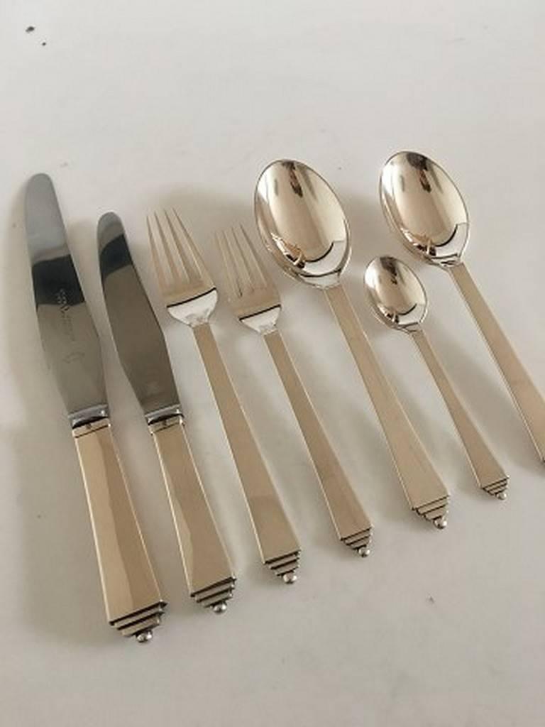 Art Deco Georg Jensen Sterling Silver Pyramid Flatware Set for Six People, 42 Pieces For Sale