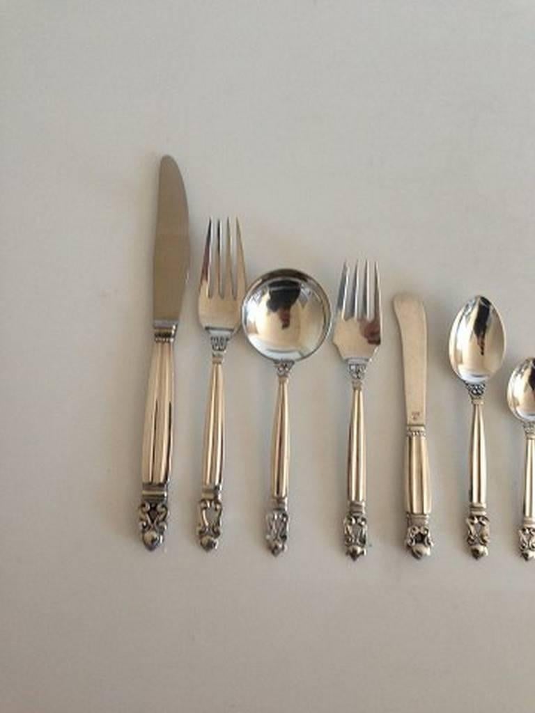 Georg Jensen sterling silver acorn set of 80 pieces

Ten knifes 20.5cm
Ten forks 18.9cm
Ten soup spoons 16cm
Ten salad forks 16.7cm
Ten butter knifes all sterling 14.8cm
Ten slender fruit spoons 15cm
Ten coffee spoons 11.2cm
Ten mocca