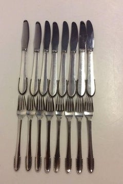 Georg Jensen Sterling Silver Beaded Lunch Flatware Set of 16 Pieces