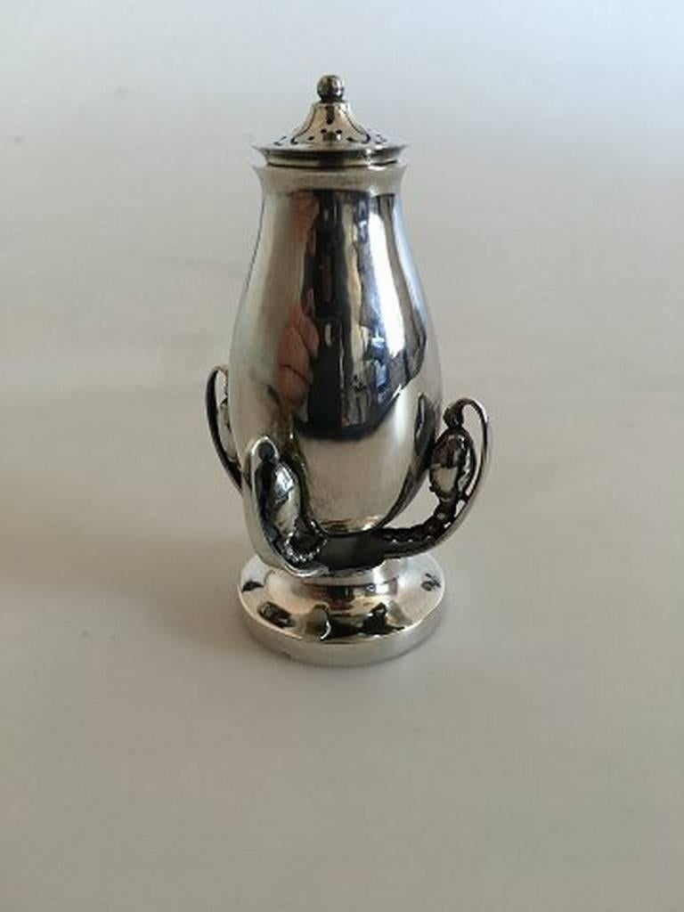 Georg Jensen sterling silver blossom pepper shaker #2B. 8 cm tall (3 5/32 in.). From after 1945. Weighs 2.10 oz.