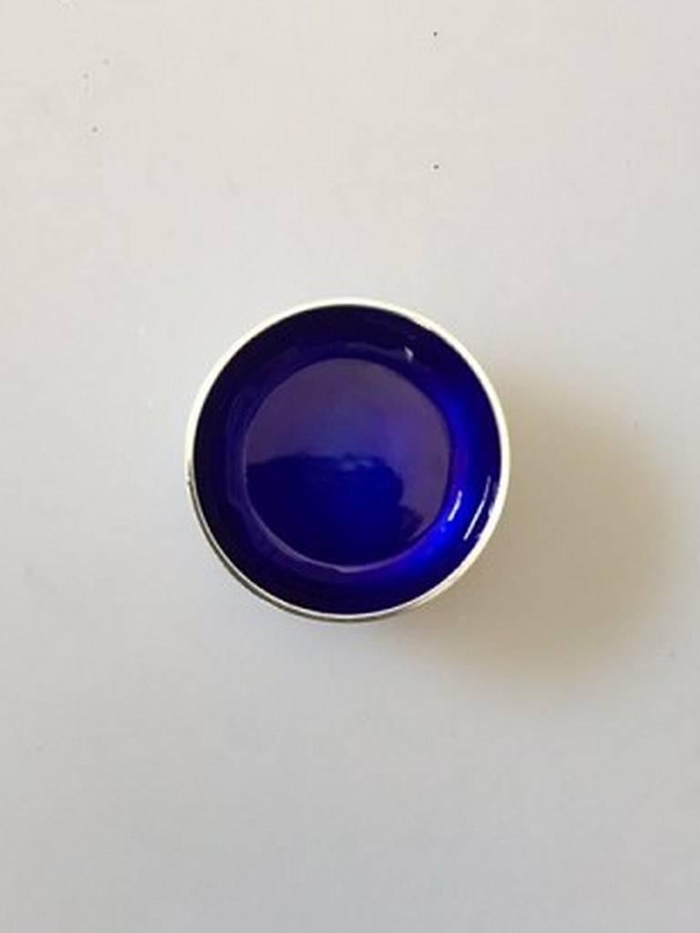 Danish Georg Jensen Bernadotte Sterling Silver Salt Dish with Blue Enamel #902b For Sale