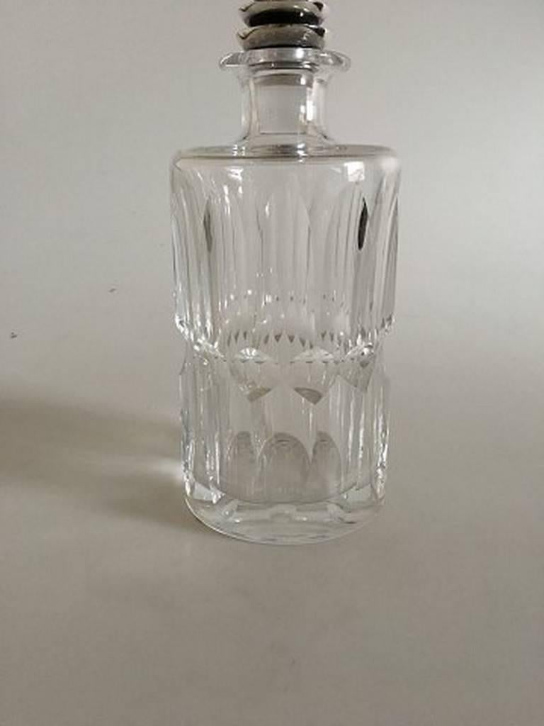 Georg Jensen Baccarat bottle with sterling silver pyramid bottle lid #206. 26 cm tall (10 15/64