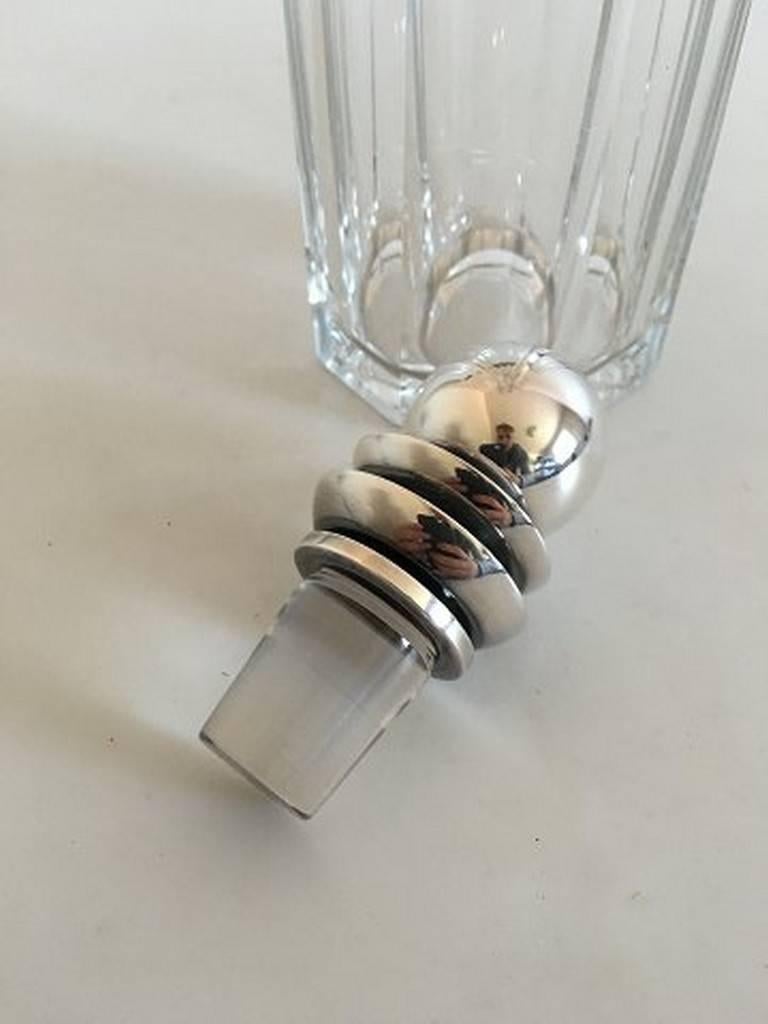 Art Deco Georg Jensen Sterling Silver Harald Nielsen Lid #206 Baccarat Bottle For Sale