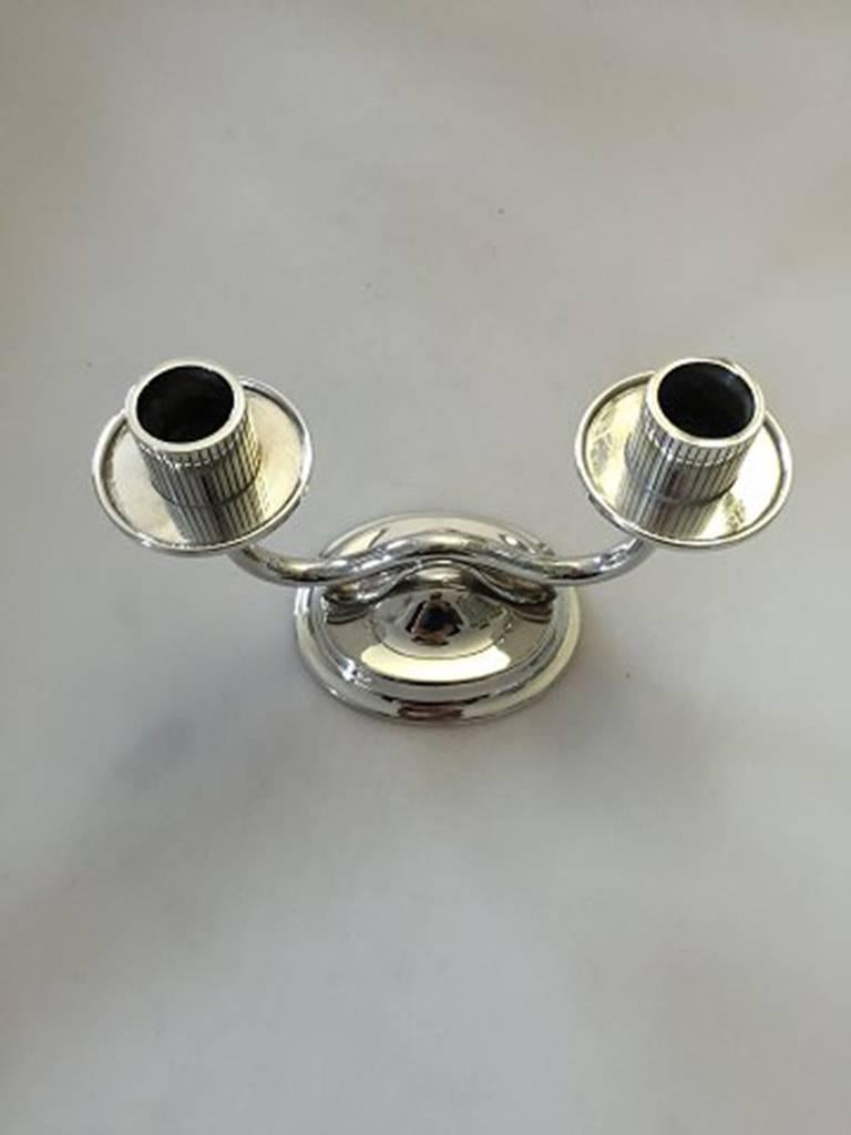 Scandinavian Modern Hans Hansen Pair of Sterling Silver Candlabras Designed by Karl Gustav Hansen #3 For Sale