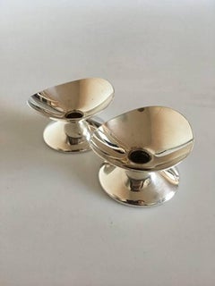 Hans Hansen Sterling Silver Candlesticks for Small Candles