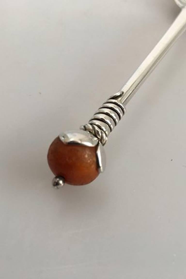 Art Nouveau Mogens Ballin Silver Compote Spoon Ornamented with Amber Stone