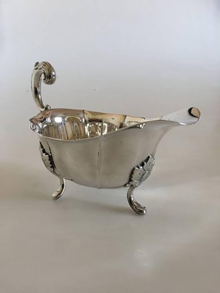 Art Nouveau Footed Sauce Bowl with Handle in Silver For Sale