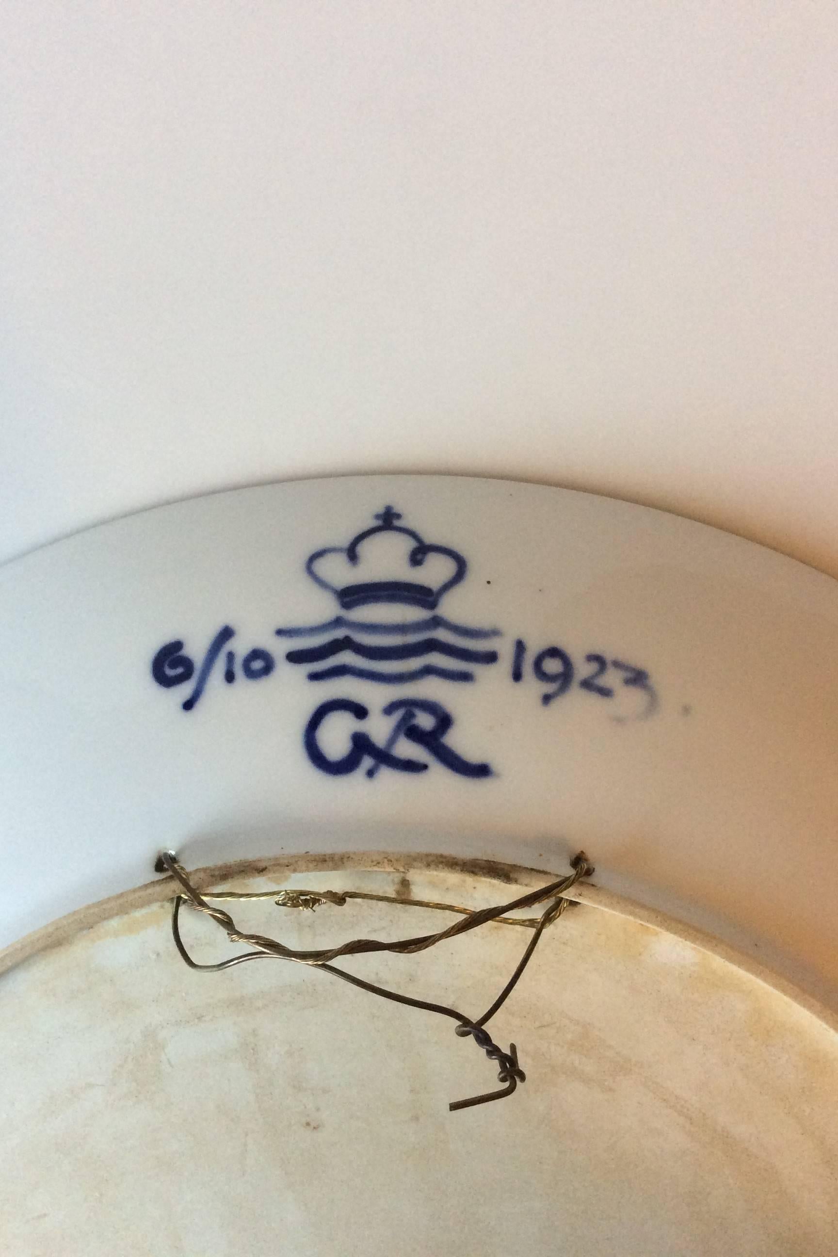 Royal Copenhagen Art Nouveau unique wall charger by Gotfred Rode from 1923. Measures 41 cm / 16 9/64 in. and is in good condition. Marked as a second as it has an iron spot on the plate.