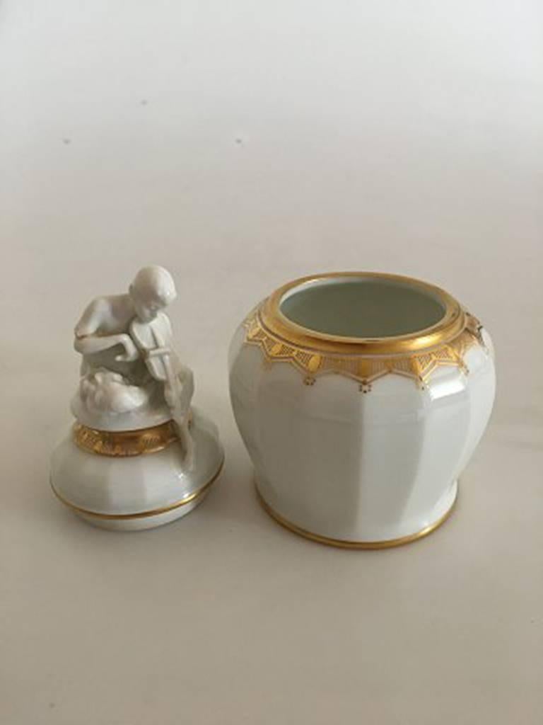 Neoclassical Bing & Grondahl Hans Tegner Lidded Vase with Faun #3172/1161 For Sale