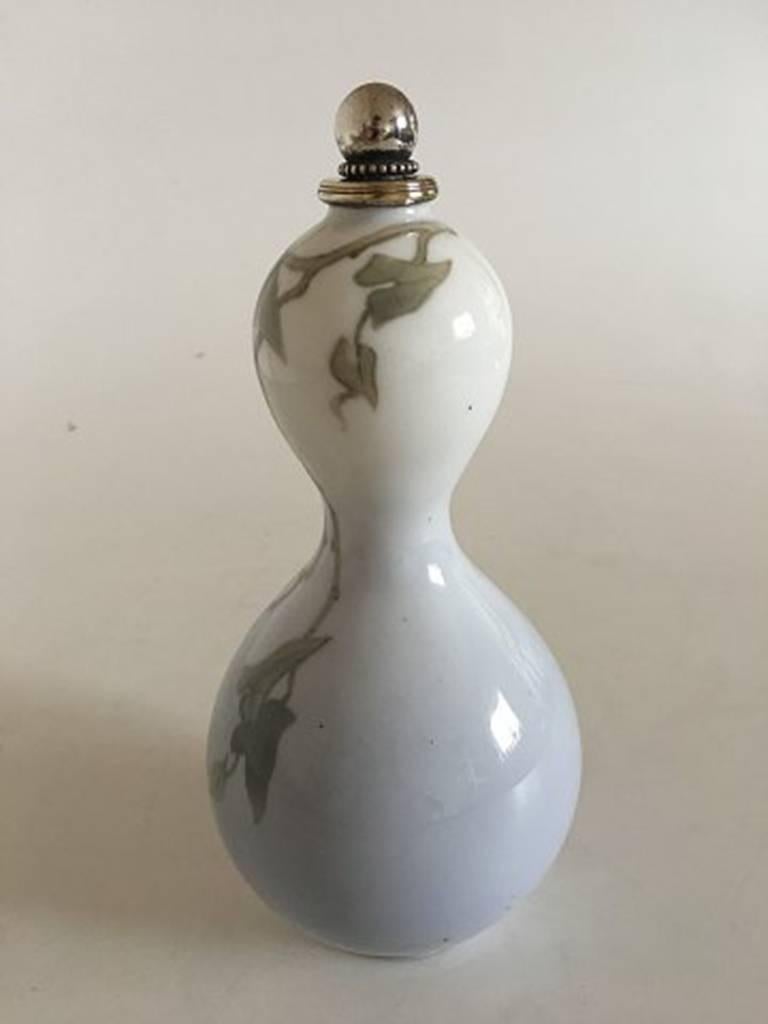 Danish Royal Copenhagen Art Nouveau Silver Mounted Gourd Shaped Vase #43/121 For Sale