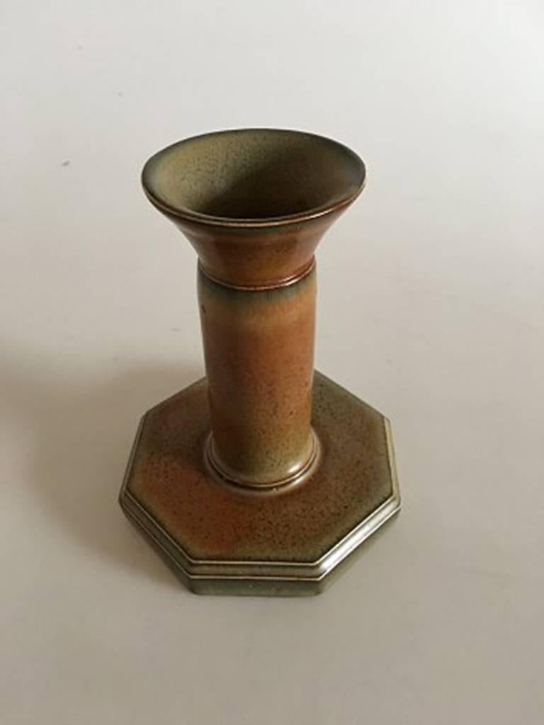 Bing & Grondahl stoneware candlestick #E757. Measures: 17 cm H. (6 11/16 in). 13 cm dia (5 1/8 in). In perfect condition.