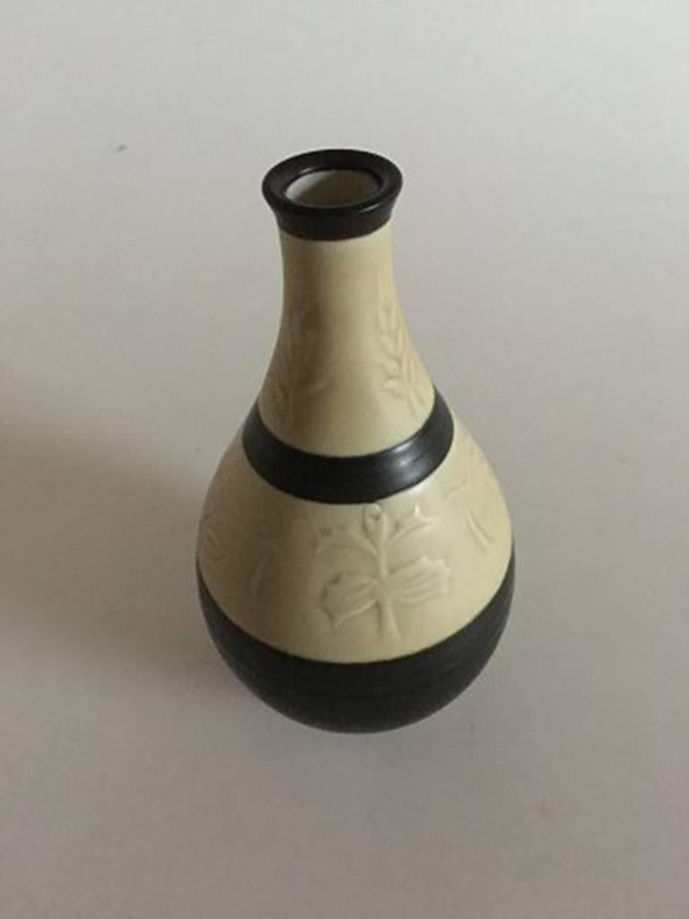 Bing and Grondahl Art Nouveau stoneware vase #948 by Cathinka Olsen. Measures: 16.5 cm H (6 1/2 in). In good condition.