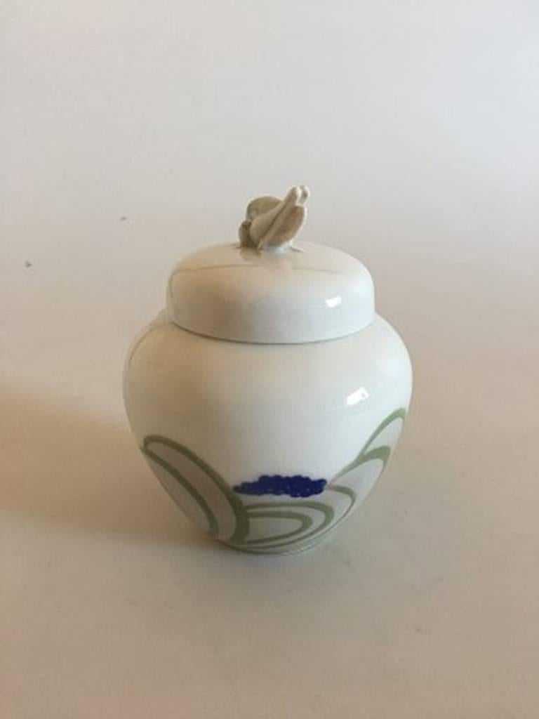 Early 20th Century Royal Copenhagen Art Nouveau Lidded Bowl with Grasshopper #893/254 For Sale