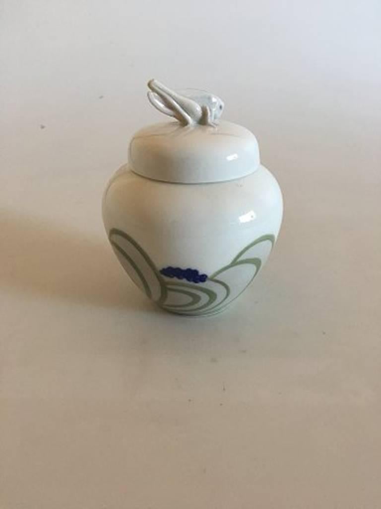 Danish Royal Copenhagen Art Nouveau Lidded Bowl with Grasshopper #893/254 For Sale