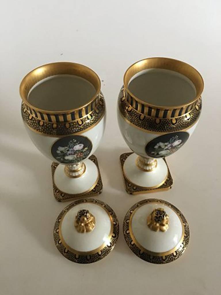 Bing & Grondahl pair of overglaze vases with gold decoration by Theodor Larsen
Measures: 28 cm / 11 inches.
One vase has a mini chip on the rim.