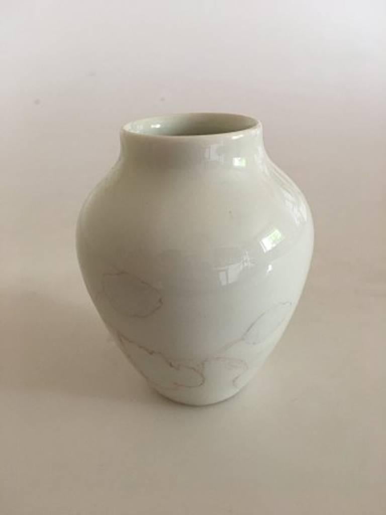 Henriette Bing for Bing & Grondahl vase with pale painted leaf and berry motif. Signed HB. Measures: 9.5 cm H (3 47/64 in). In great condition.