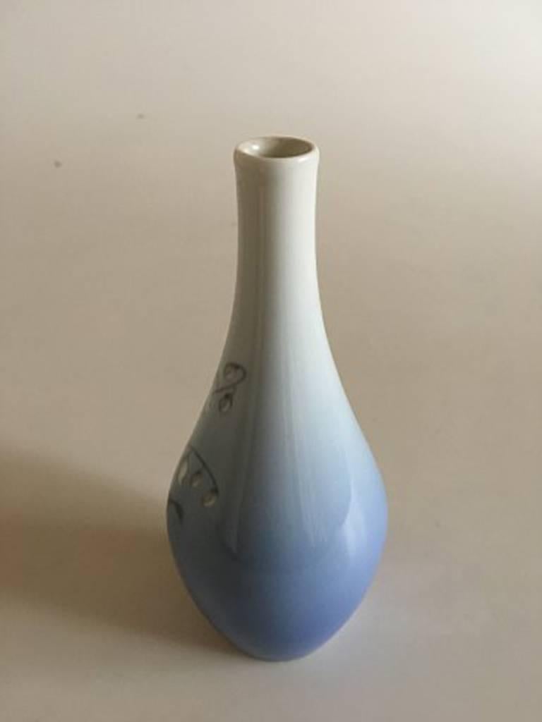Bing & Grondahl Art Nouveau lily of the valley vase #57/8. Measures: 16.5 cm H (6 1/2 in). 1st Quality.