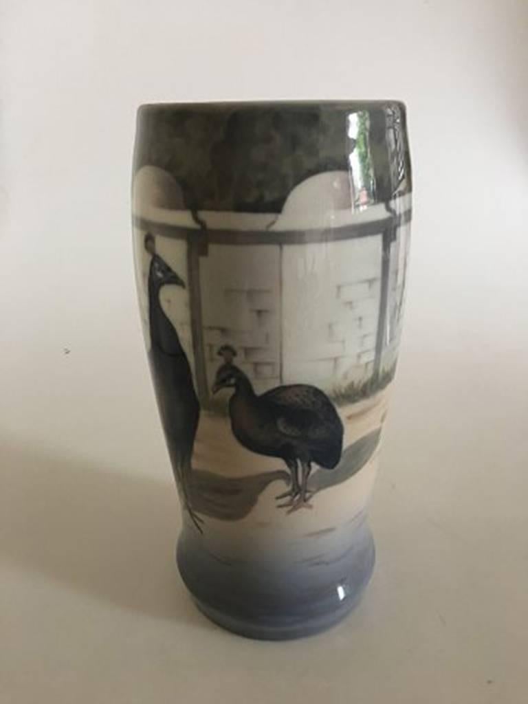 Danish Bing & Grondahl Art Nouveau Vase with Peacocks #6336/95 For Sale
