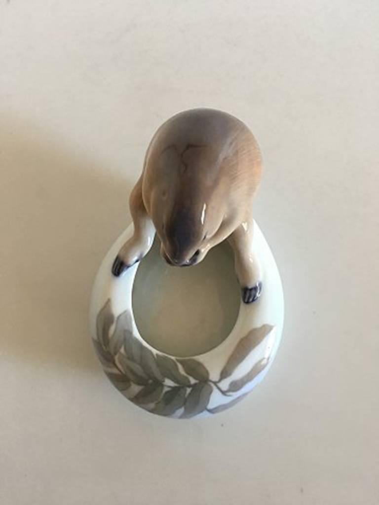 Hand-Painted Royal Copenhagen Art Nouveau Bowl with Beaver #1067/615 For Sale