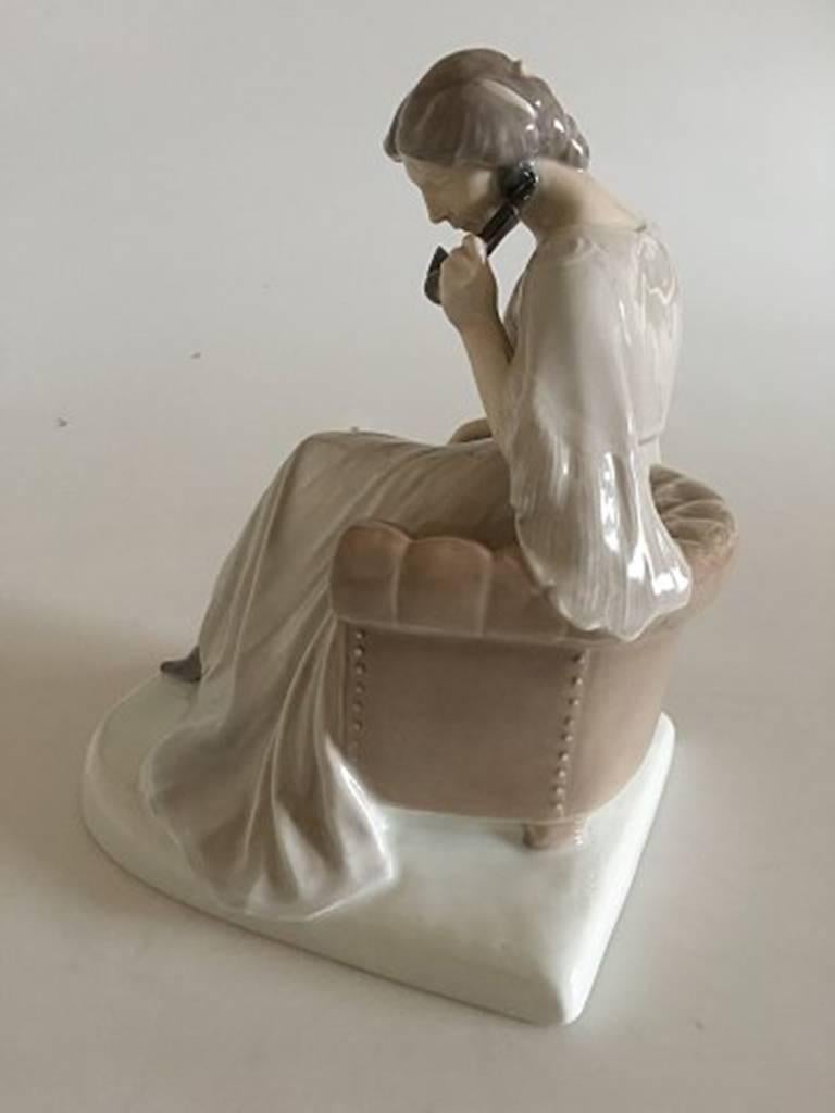 Art Nouveau Bing & Grondahl Figurine of Sitting Woman with Phone #1706 For Sale