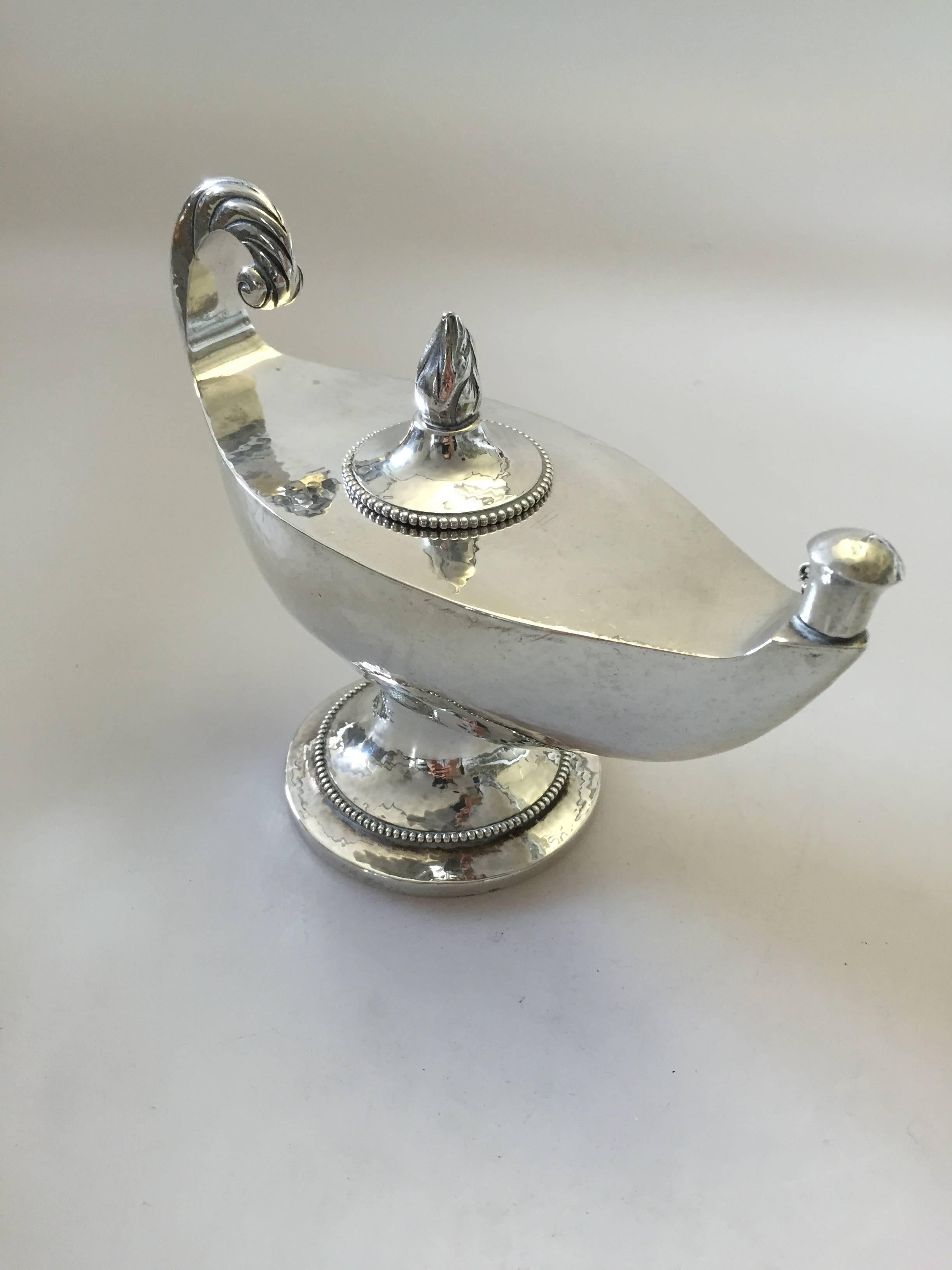A Mogens Ballin Large Oil Lamp in Silver. The lamp measures 19 cm x 14 cm ( 7 1/2
