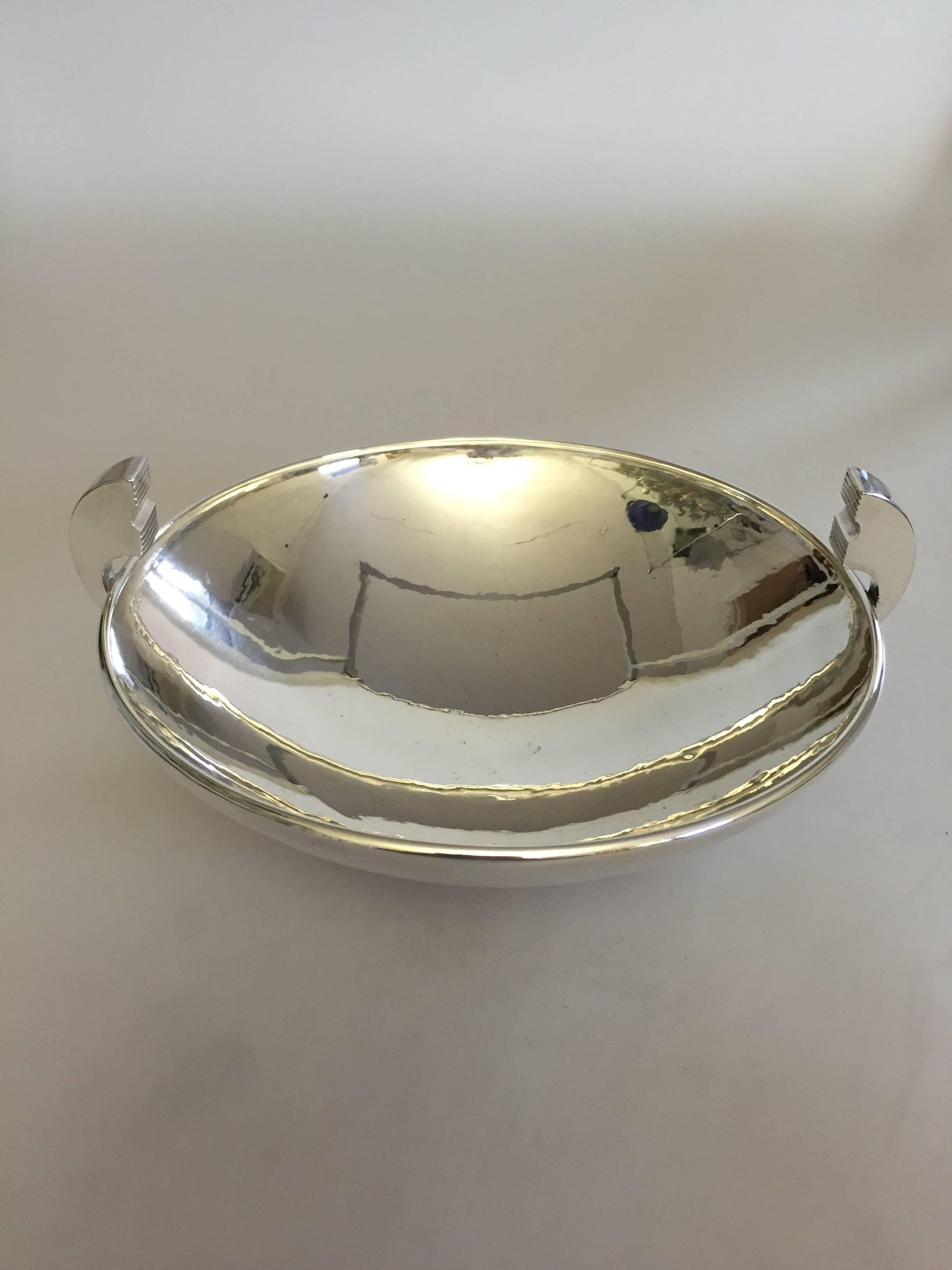 Hans Hansen sterling silver bowl designed by Karl Gustav Hansen. This is from 1936. Measures 10.3 cm high and 23 cm diameter. The bowl is in perfect condition.