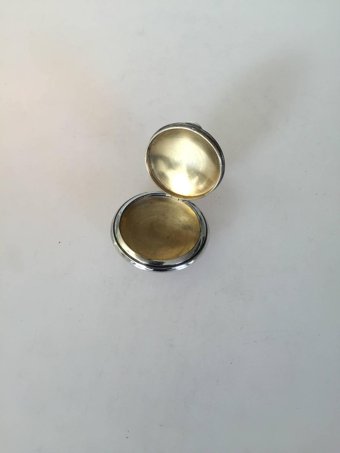 Silver Pill Box with Cat Motif at 1stdibs