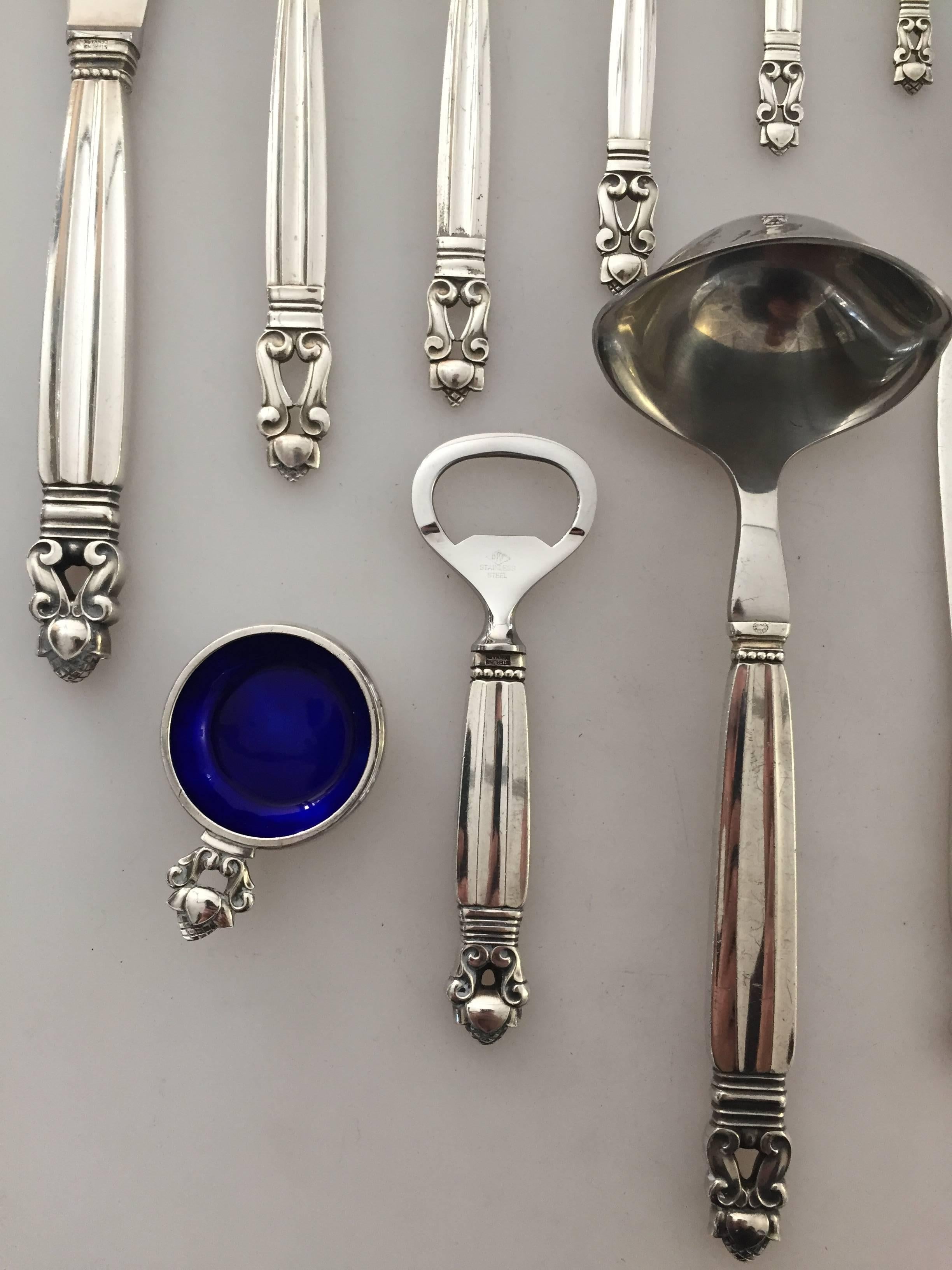 Art Nouveau Georg Jensen Sterling Silver Flatware Acorn Set of 86 Pieces